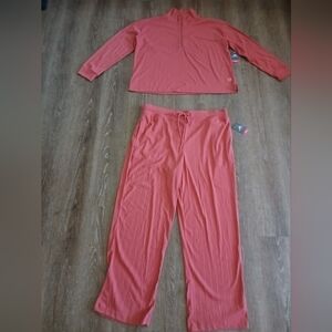 Pro Player Ladies: Orange Rib 3/4" Zipper Top & Drawstring Bottom Pants, XL Set